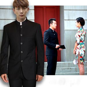 Oriental tradicional zhong shan terno estilo chinês casamento noivo tang ternos masculino gola asiática túnica roupas magro primavera outono