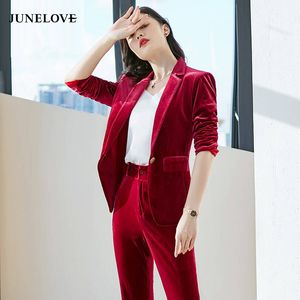 JuneLove 2020 solide frühling frauen Business Hose Anzüge Einheitlichen Formalen Jacke Hose Blazer Set samt einreiher blazer