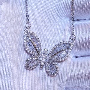 Bonito collar con colgante de mariposa de diamantes de imitación para mujer, collar de cadena de circón ostentoso, joyería nupcial para boda, accesorios de moda