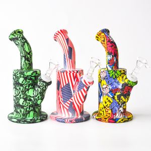 Printing 8.5inches Silicone Water Pipe Recycler Bubbler Hookahs unbreakabale bongs with downstem and glass bowl