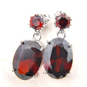 Luckyshine squisiti orecchini ovali piuttosto grandi con zirconi in argento 925 con gemme di granato rosso pendenti in orecchini per donna vintage