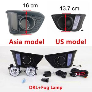 1 Set Car LED Daytime Running Lights For Honda Jazz fit 2014 2015 2016 LED DRL fog lamp cover Fog light with Wiring Harness Switch