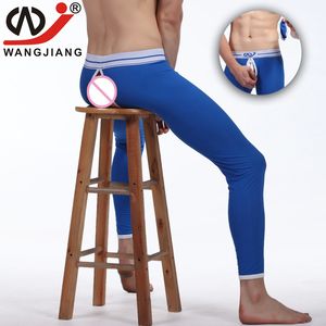 Sexy Long Johns Wangjiang Men Spandex Leggings Pouch Tights Thermal Underwear Mens Fashion Leggings Open Crotch Long Underwear Y200106