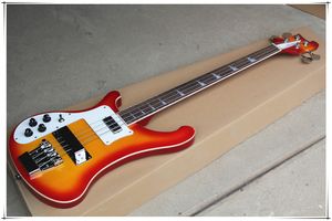 Linkshänder-E-Bass mit 4 Saiten, Sunburst-Korpus und Korpusbindung, weißem Schlagbrett, Chrom-Hardware, individuell anpassbar