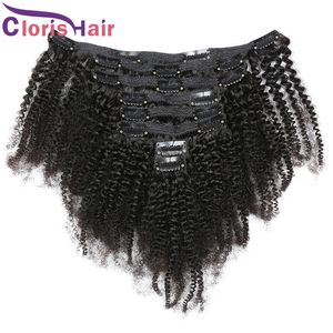 Afro Kinky Curly Extension INS Brazylijskie dziewicze ludzkie włosy 120G 8pcs/Set Full Head Curly Clips In On Weave Natural Black #1B