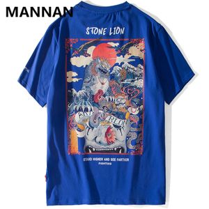 中国のライオンプリントストリートウェアTシャツ2021メンズヒップホップカジュアルストリートTシャツ男性コットンTシャツトップメンズTシャツ