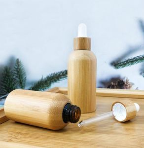 30 sztuk 10 30ml Unikalne Naturalne Bambusowe Butelki Opakowanie Essential Oil Pusta Kosmetyczna butelka kroplomierza ze szklaną pipetą Makijaż pojemniki drewniane Czapka