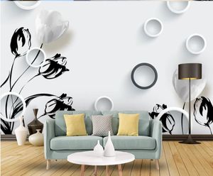 splendido scenario Carte da parati moderne minimalista in bianco e nero tulipano pittura parete di fondo