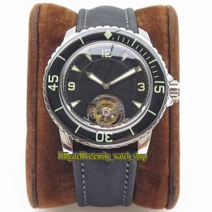 ZF Top-Version 45MM Fifty Fathoms 5015-1132-32 Echtes Tourbillon mechanisches schwarzes Zifferblatt leuchtende Herrenuhr Saphir-Leinenarmband Sportuhren