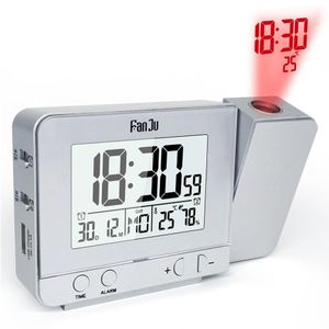 Projection Alarm Clock with Temperature and Time Projection USB Charger Indoor Temperature and Humidity Desk Clock