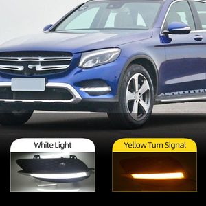 2pcs för Mercedes Benz GLC X205 2015 2016 LED DRL DAYTID RUNNING Lights Daylight Yellow Turn Signallamp Light