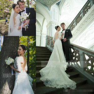 2019 Sexy Backless Mermaid Wedding Dresses with 1/2 Half Sleeves Lace Applique Sweep Train Custom Made Country Wedding Bridal Gown Plus Size