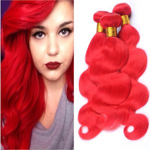 Kroppsvåg Rödfärgad Peruvian Human Hair Weaves Extensions Ljusröd Virgin Remy Human Hair Buntlar Deal 3PCs 300gram Double Fefted
