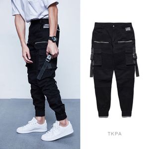 Design Moda Marka Spodnie Cargo Mężczyźni Legginsy Vinatge High Street Slim Fit Draped z dużymi spodniach kieszonkowych