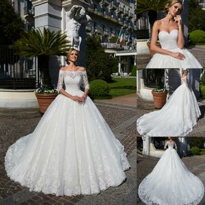 Lussano Bridal 2019 Bröllopsklänningar med jacka Lace Appliques Brudklänningar Sweep Train Ball Gown Garden Wedding Dress Robe de Mariée