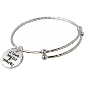 Fashion engraved motivational English letter bracelet adjusted push-pull size six - sided rhombic bangle