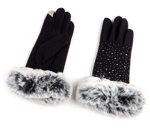 Fashion-mittens Kobiety Zimowe Outdoor Zagęścić Ciepłe Rękawiczki Kobieta Patchwork Faux Fur Furk Rękawiczki Luvas Feminina #ve