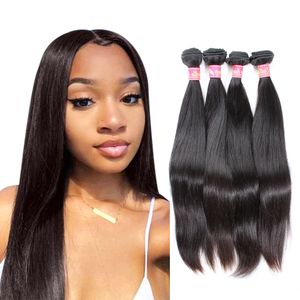 Bella Hair® Mink Brasilianska Virgin Black Double Weft Rak hårförlängningar 8 ~ 30In 4 buntar mänsklig hårväv