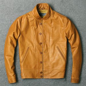 スタンドカラー男性レーシングジャケットの単一の胸のカジュアルなファッションとEinstein記念牛の本革のジャケット