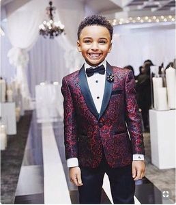 Wholesale 5t suits resale online - Boy s Formal Wear Print Boy Tuxedos One Button Shawl Lapel custom Made Ringbear Wedding Suits Two Piece suits Jacket Black Pants Bow