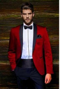 Smoking da uomo nuovo di zecca rosso smoking scialle nero bavero smoking da sposo uomo popolare blazer giacca abito eccellente (giacca + pantaloni + cravatta) 1539