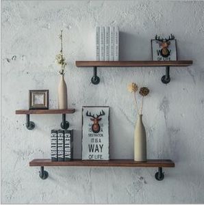 Mensola da parete Retro Industrial Iron Art Decorative Storage Holders Scaffali per libri in legno massello appesi a una parola