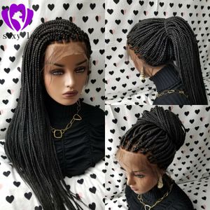 Fully Hand Braided Lace Frontal Box Braids Braid wig with baby hair black/brown/burgundy /ombre color braiding hair wig for black women