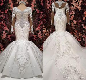 Lyxiga Mermaid Bröllopsklänningar Lace Appliques Beaded Crystal Formell Bröllopsklänning Bröllopklänningar Vestidos de äktenskap Robes de Mariée
