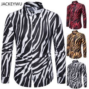 Camicia sexy con stampa zebrata Uomo 2019 Moda discoteca Party Prom Camicia da uomo Slim manica lunga Camicie hawaiane Maschile Chemise Homme