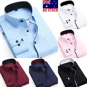 Au Stock Mens Manga Longa Camisa Botão Up Negócios Trabalho Inteligente Vestido Formal Top Homens Formal Top Camisas Roupas