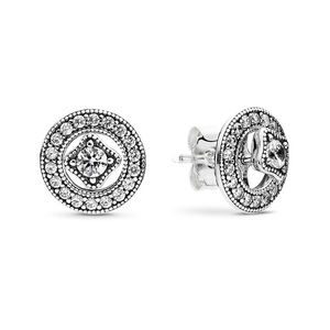 925 Sterling Silber Vintage Kreis Ohrstecker Damen 18K Roségold Hochzeitsschmuck mit Originalverpackung für Pandora CZ Diamant Ohrringe Set