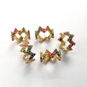 Colorful Rainbow CZ stack wave finger rings,Trendy Sparkling Zircon Stone Micro Paved for party wedding jewelry gift R188