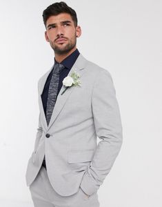 Sliver Two Pieces Mens Suits Slim Fit Groomsmen Wedding Tuxedos For Men Designer Blazers Fashion Back Vent Formal Dress Suit (Jacket+Pants)