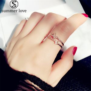 女性ジュエリーファッションオープン調節可能な指輪ローズゴールドシルバーロマンチックなウェディングアクセサリーの婚約のための新しいジルコンの蝶のリング