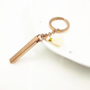 Moda Aço Inoxidável Creative Long Square Tassel Pingente Keyring Bullion Chaveiro