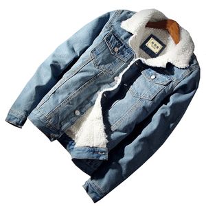 Fur Collar Denim Jacket Men Winter Warm Fleece Jean Jackets Male Casual Copy Sherpa Men's Coats Outwear Cowboy Bomber Clothing