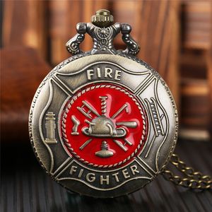 Antique Bronze Fire Fighter Control Pocket Watches Analog Quartz Watch Necklace Chain Gifts for Fireman Boyfriend Father Men