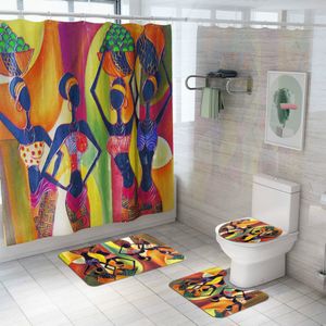 Kilişmiş 4pcs/set egzotik stil duş perdesi halı banyo su geçirmez perde tuvalet koltuk yastık kayma halı ile 12 kanca