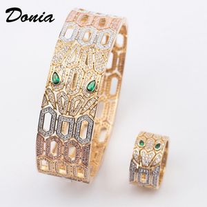 Donia Smycken Lyx Bangle European och American Fashion Exagted Classic Animal Copper Micro-Inlaid Zircon Bracelet Ring Set Kvinnors Designer Gift
