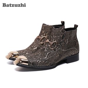 Batzuzhi Luxury Handmae Stivali da uomo Scarpe Stivaletti in pelle con punta in metallo Designer's botas hombre Zip Party Dress Boots Uomo, 38-46