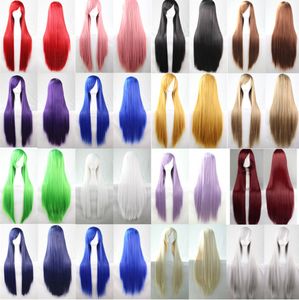 synthetic women wigs natural hair straight 100/80 cm wig long black blonde brown blue green orange pink red bea116