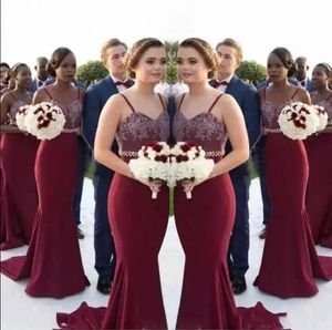 Nova chegada Sexy Bridesmaid Vestres para casamentos Bury sereia espaguete tira Lace Open Back Back Size Size formal