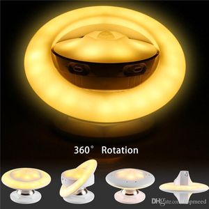 NEW LED recarregável Flying Saucer tipo de forma rotativa Corpo Sensor Night Light Cama Luz Lâmpada de parede com presentes do Natal de conexão magnética