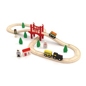 Modelo de trem de madeira, vários adereços, carro de boneca de pista, brinquedo de desenvolvimento diy, tinta verde, segurança para presentes de aniversário de criança de Natal festa