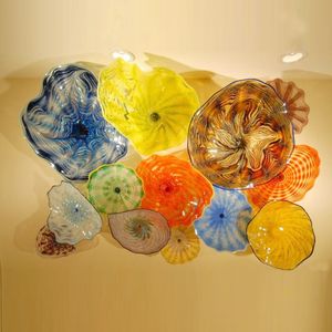 100 Ręcznie Dmuchane Murano Szkło Wiszące Płyty Wall Art Dale Chihuly Styl Boroksian Szkło Sztuki Ręcznie Dmuchane Multi Kolor Szklane Flowerplates