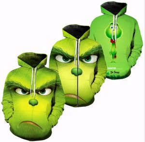 Direct sales explosion model green fur monster Christmas 3D digital printing sweater hooded sweater
