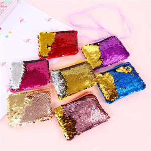 Sequin Coin Purse Little Girls Love Gift Strawberry Round Square Portable Zipper Small Wallet Clutch Earphone Cable Storage Card