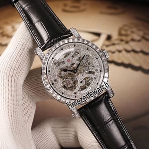 Nuova collezione da uomo Cassa rotonda in acciaio 7042 B S6 SQT D MVT D Skeleton Tourbillon Diamond Dial Automatic Mens Watch Diamond Bezel Lather Watch