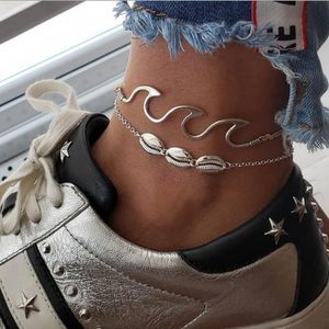 2 Retro Fashion Beach Wave Spray Alloy Shell Anklet Akcesoria stóp Panie Panie Plażowe