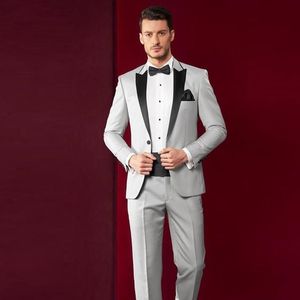 Högkvalitativ en knapp Silver Grå Brudgum Tuxedos Peak Lapel Män Passar 2 stycken Bröllop / Prom / Dinner Blazer (Jacka + Byxor + Tie) W697